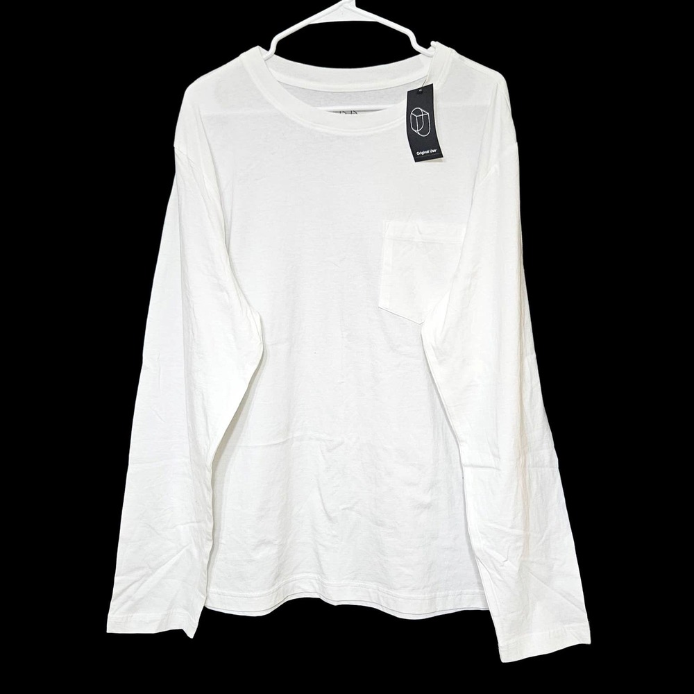 Original Use T-Shirt Mens Long Sleeve Chest Pocket Solid White Size Large New